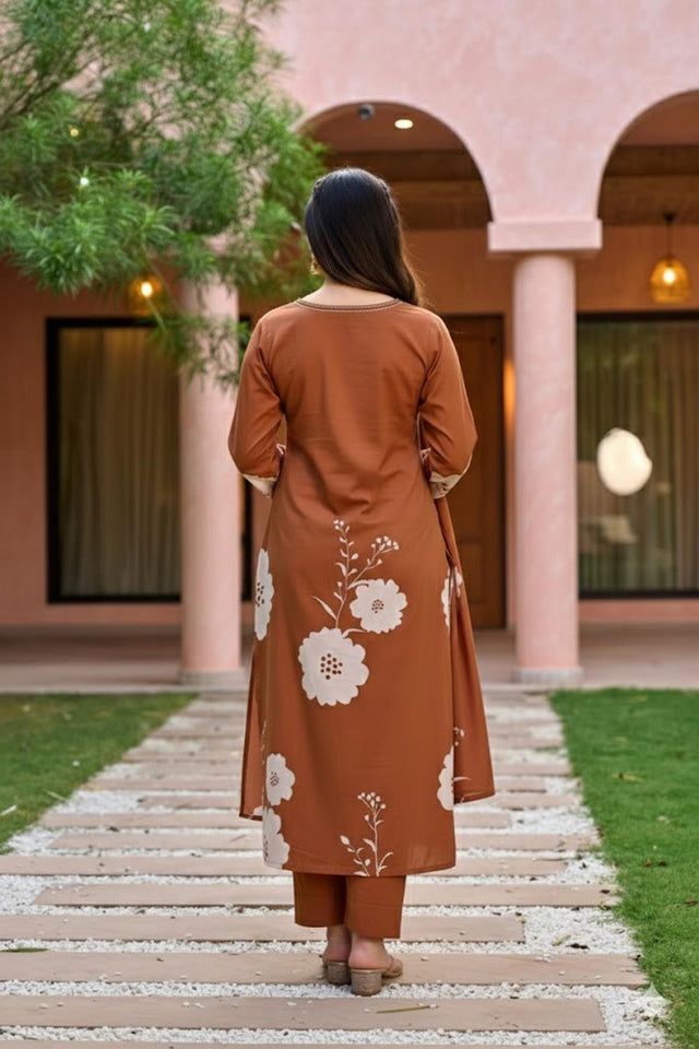 Rust Solid Muslin Kurti Pant Set (ACA5326)