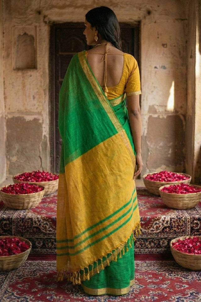 Green Woven Cotton Saree (ACA5346)