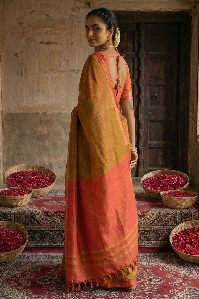 Brown Woven Cotton Saree (ACA5347)
