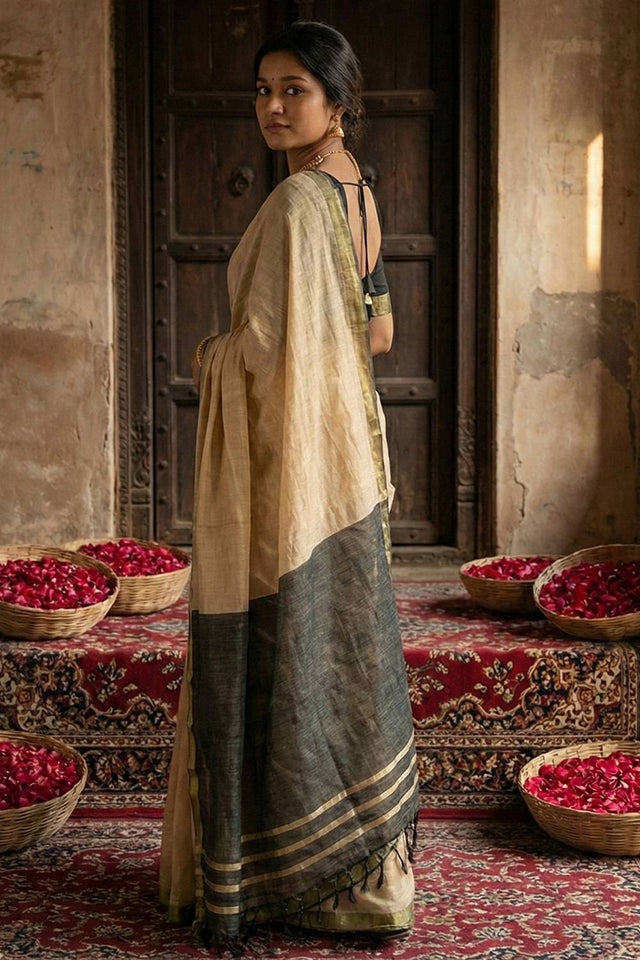 Beige Woven Cotton Saree (ACA5351)