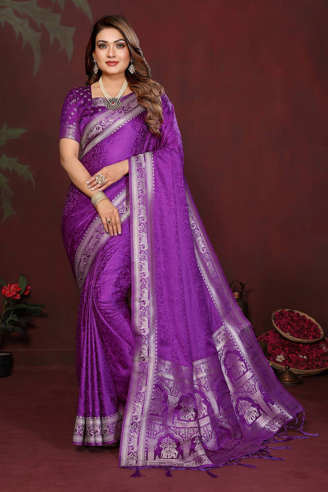 Purple Woven Satin Saree