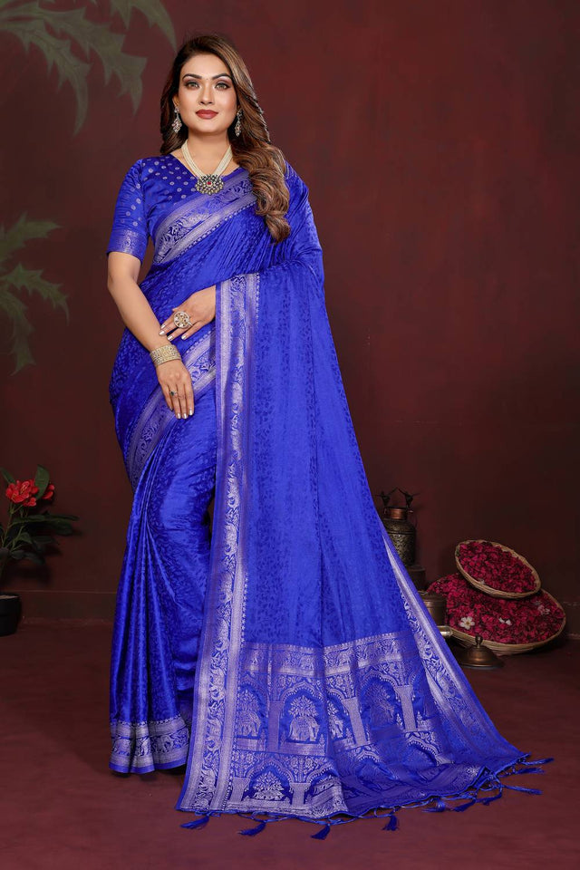 Blue Woven Satin Saree
