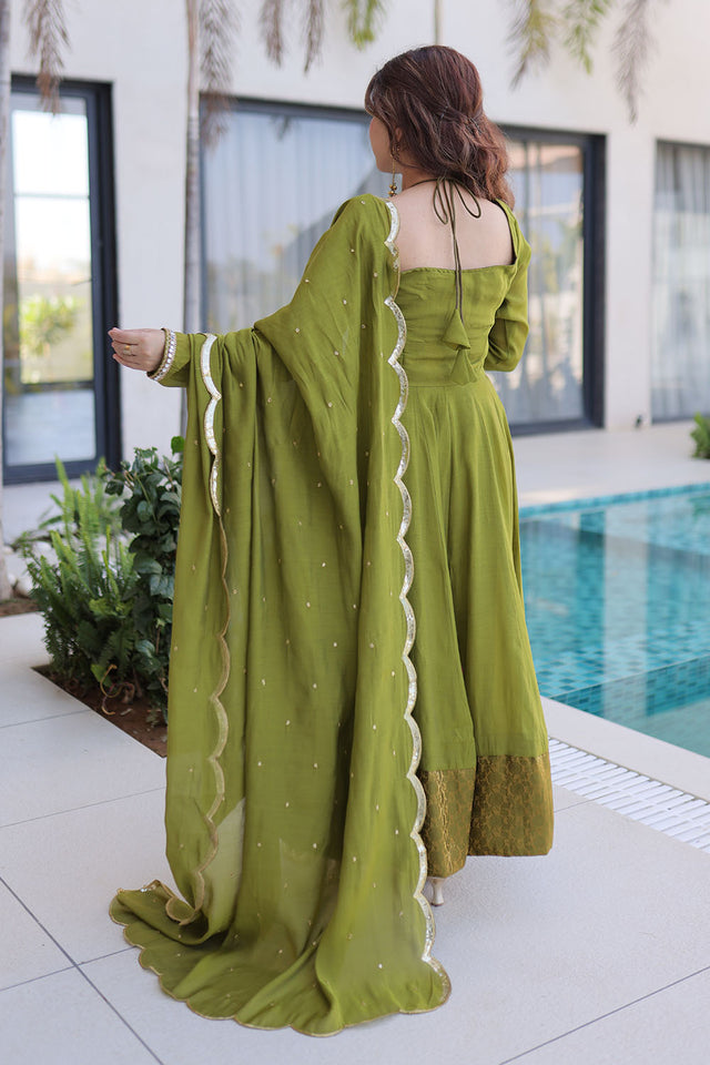 Green Mirror Sequin Chanderi Anarkali Suits (ACA5360)