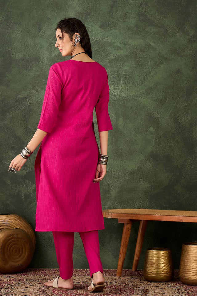 Pink Woven Cotton Blend Kurti Pant Set (ACA5457)