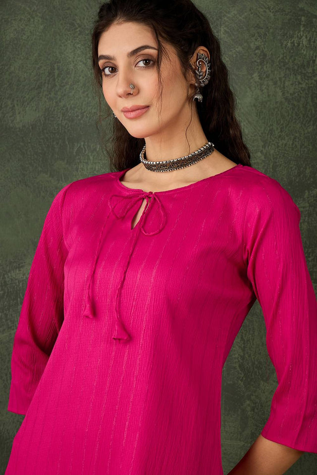 Pink Woven Cotton Blend Kurti Pant Set (ACA5457)