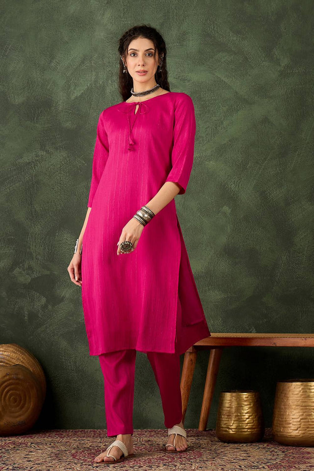 Pink Woven Cotton Blend Kurti Pant Set (ACA5457)