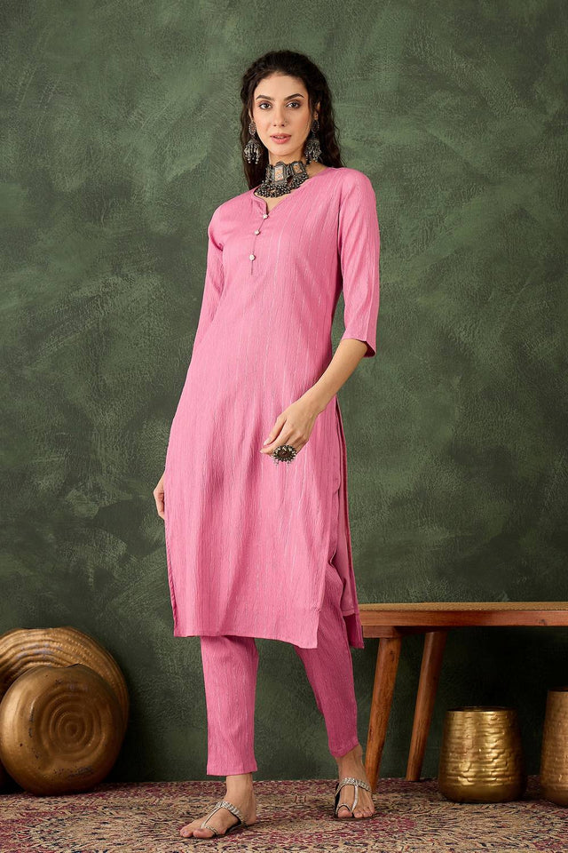 Pink Woven Cotton Blend Kurti Pant Set (ACA5460)