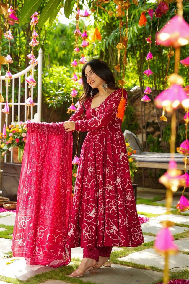 Pink Floral Printed Rayon Sharara Suits (ACA5486)