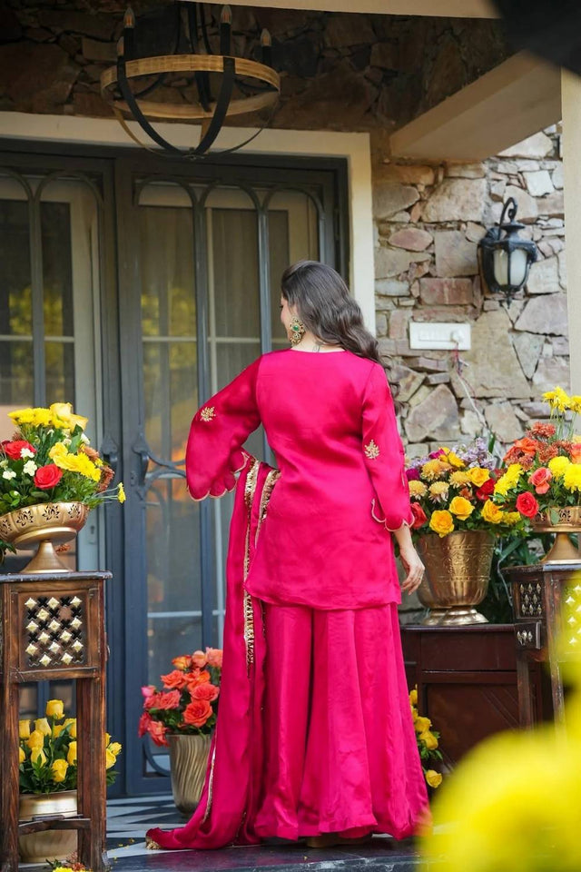 Pink Embroidered Silk Palazzo Suits (ACA5488)