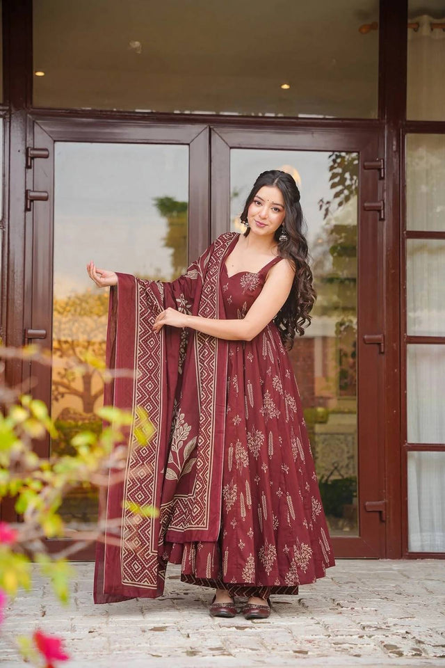 Brown Printed Muslin Palazzo Suits (ACA5505)