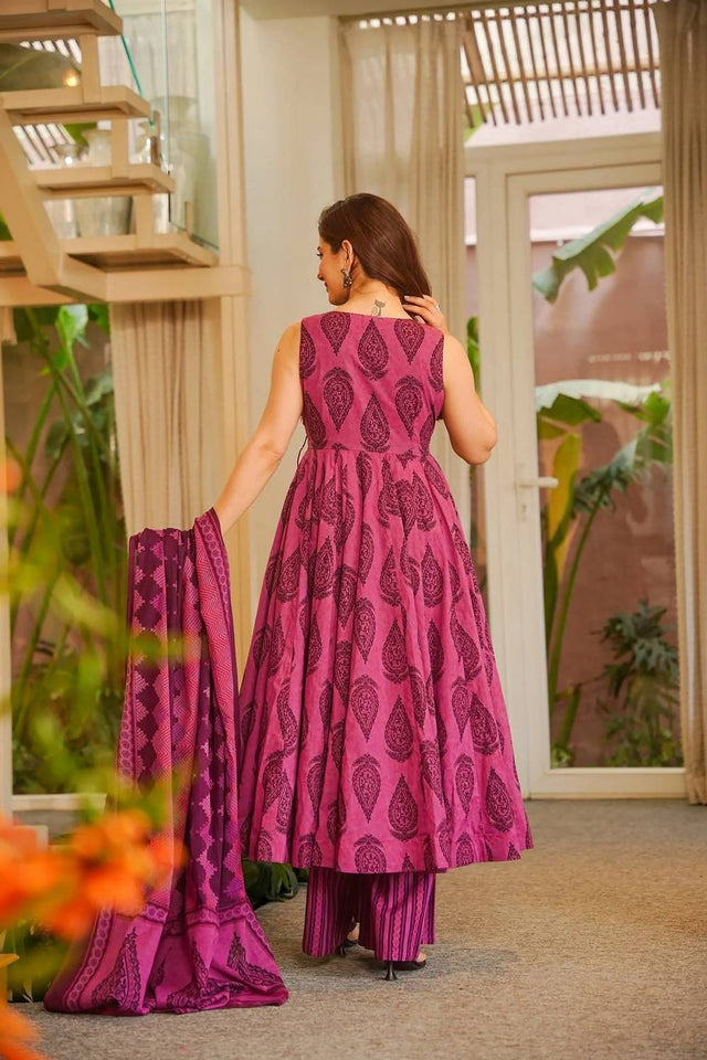 Pink Printed Muslin Palazzo Suits (ACA5507)