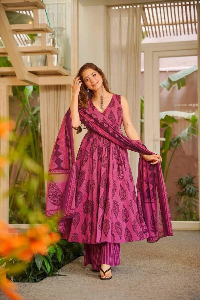 Pink Printed Muslin Palazzo Suits (ACA5507)