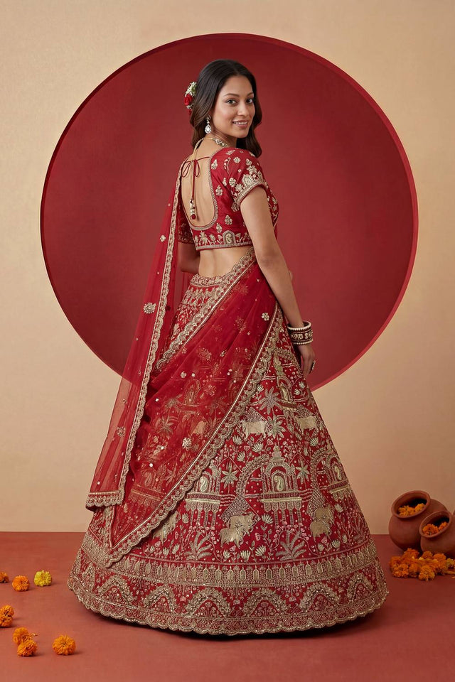 Red Sequin with Embroidered Silk Lehenga (ACA5512)