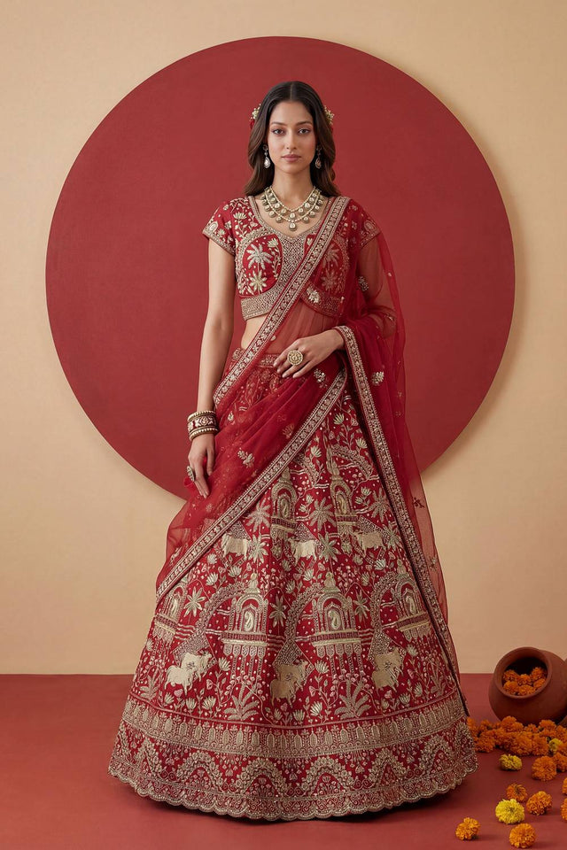 Red Sequin with Embroidered Silk Lehenga (ACA5512)
