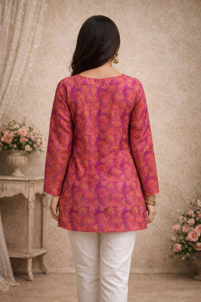 Violet Floral Printed Muslin Short Kurtis (ACA5574)