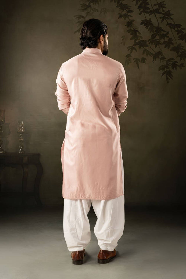 Mens Pink Embroidered Rayon Kurta Set (ACA5586)