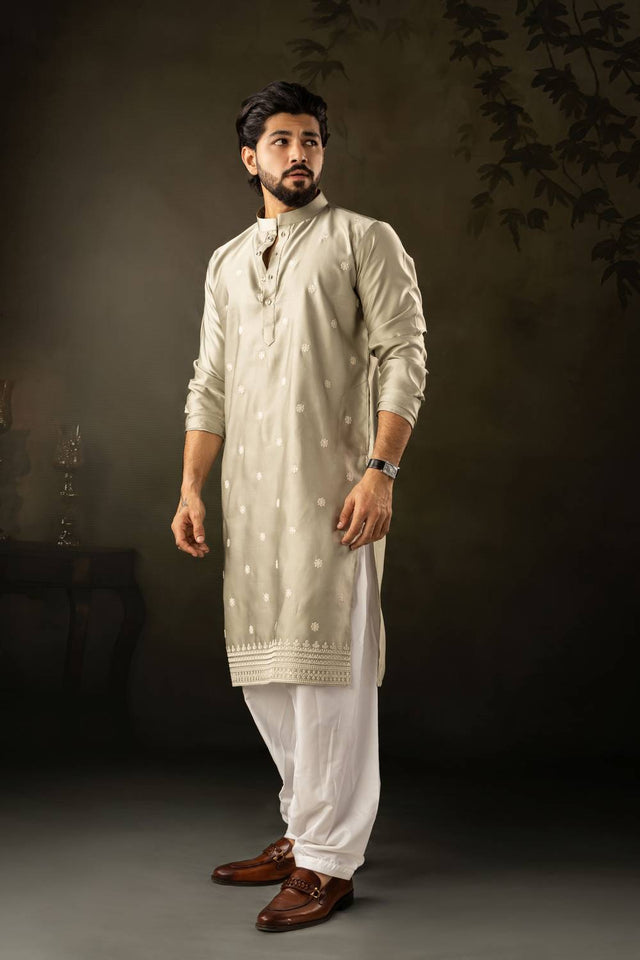 Mens Green Embroidered Rayon Kurta Set (ACA5589)