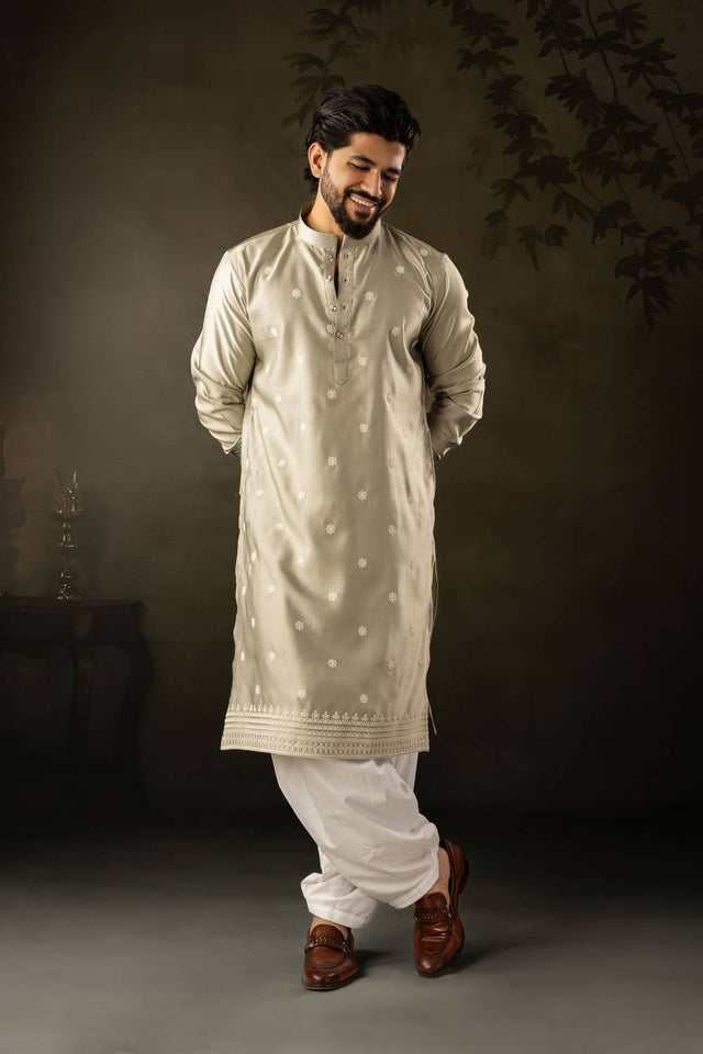 Mens Green Embroidered Rayon Kurta Set (ACA5589)