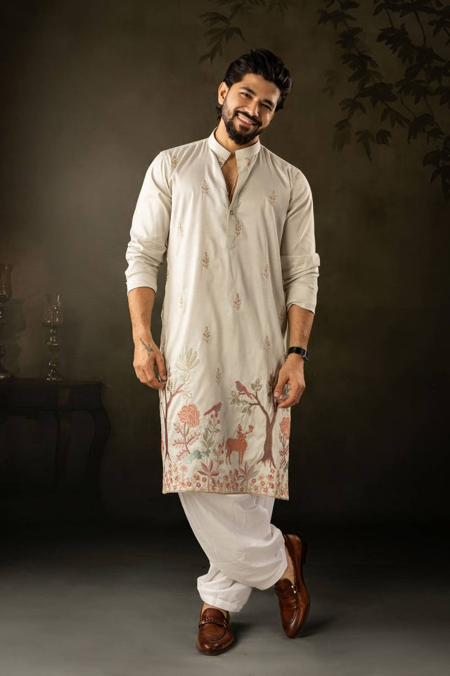 Mens Green Embroidered Rayon Kurta Set (ACA5591)