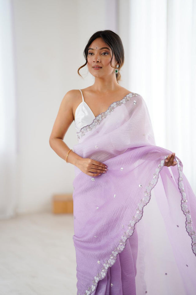 Lavender Sequin with Embroidered Chiffon Saree (ACA5621)