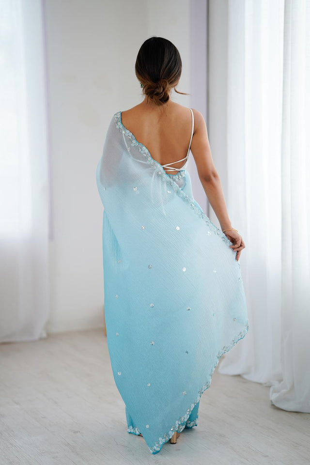 Blue Sequin with Embroidered Chiffon Saree (ACA5624)