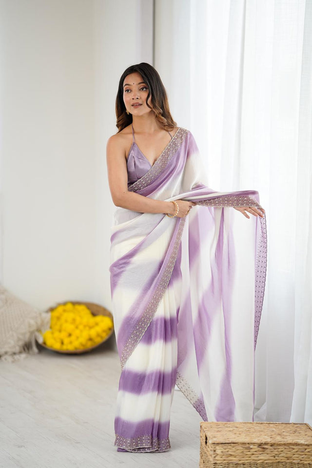 Lavender Embellished Satin Saree (ACA5648)
