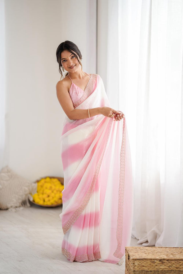 Pink Embellished Satin Saree (ACA5651)