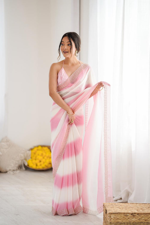 Pink Embellished Satin Saree (ACA5651)