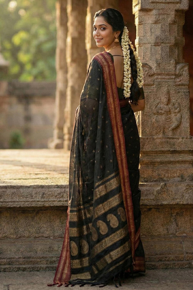 Black Zari Woven Silk Saree (ACA5658)
