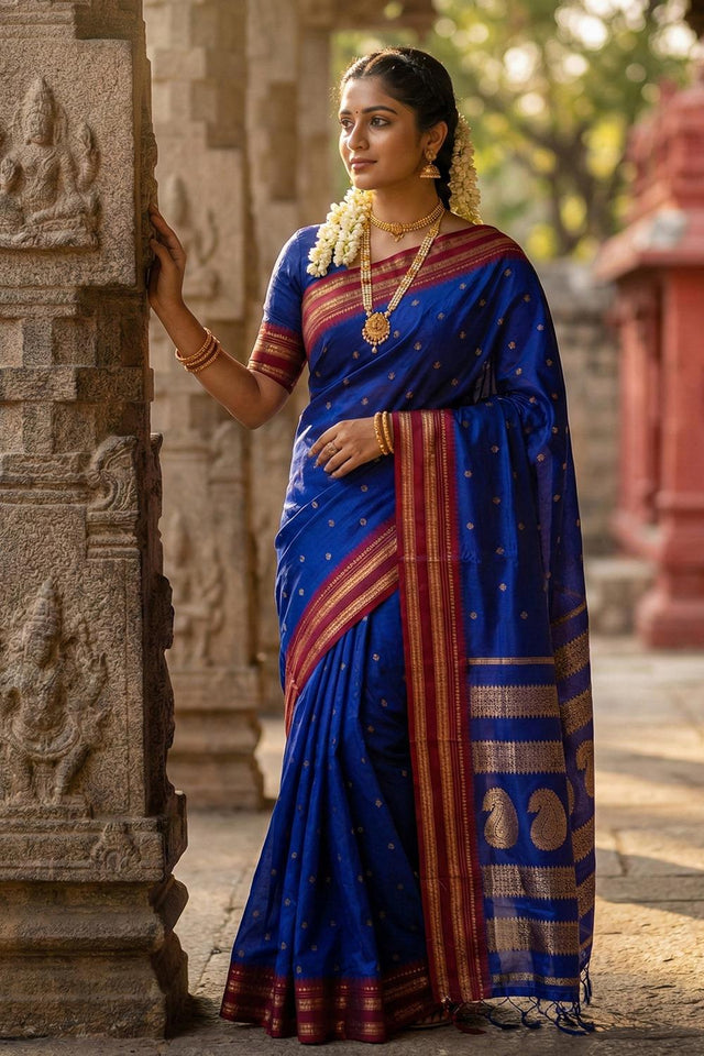 Blue Zari Woven Silk Saree