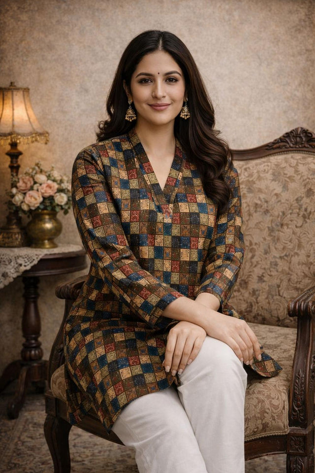 Multi Color Printed Muslin Short Kurti