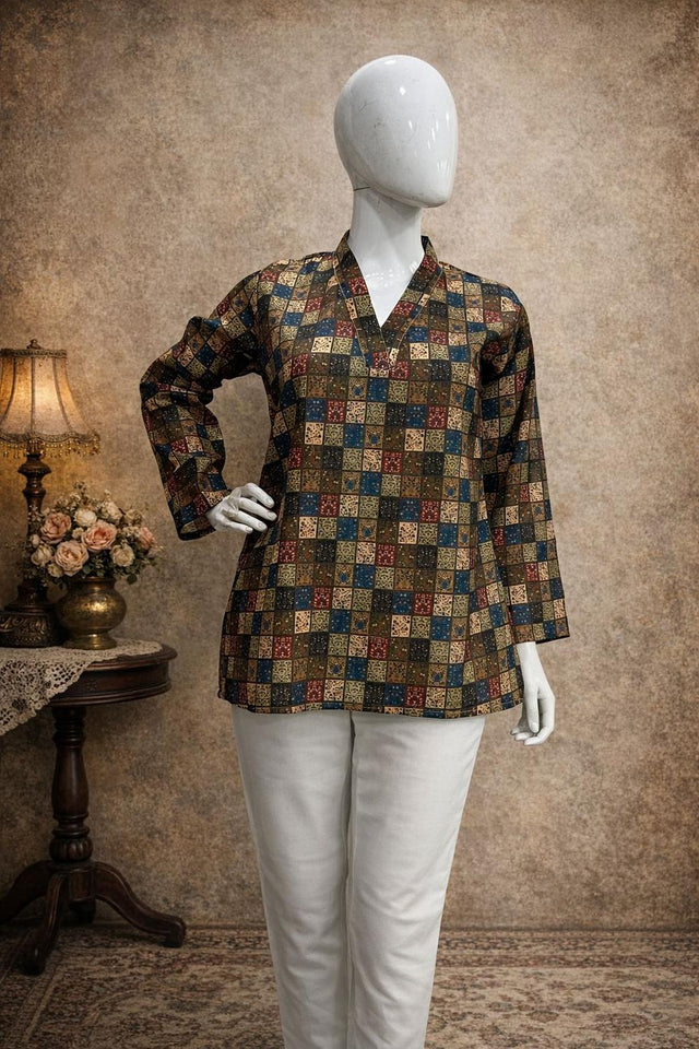 Multi Color Printed Muslin Short Kurti