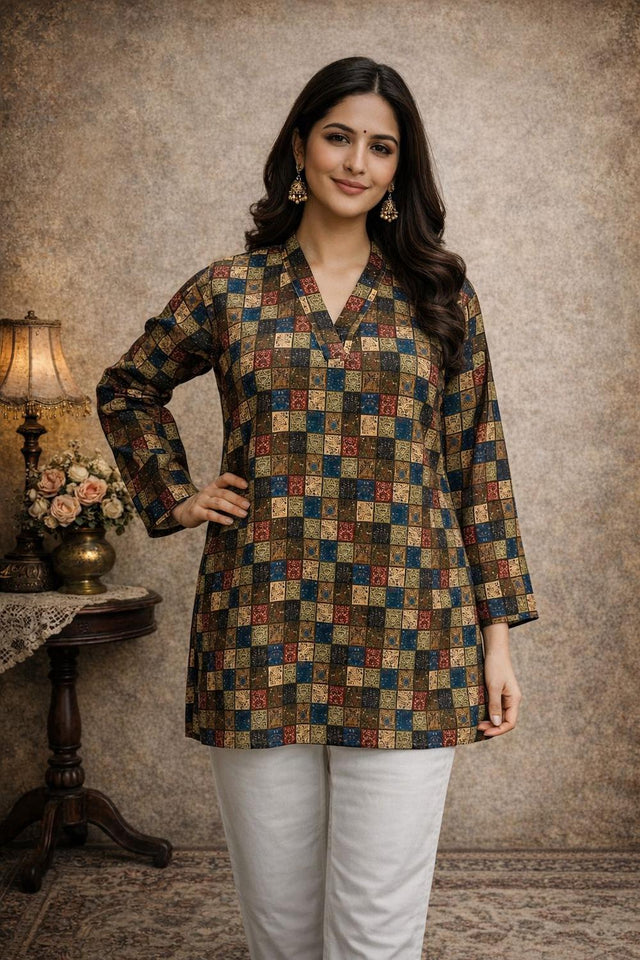 Multi Color Printed Muslin Short Kurti