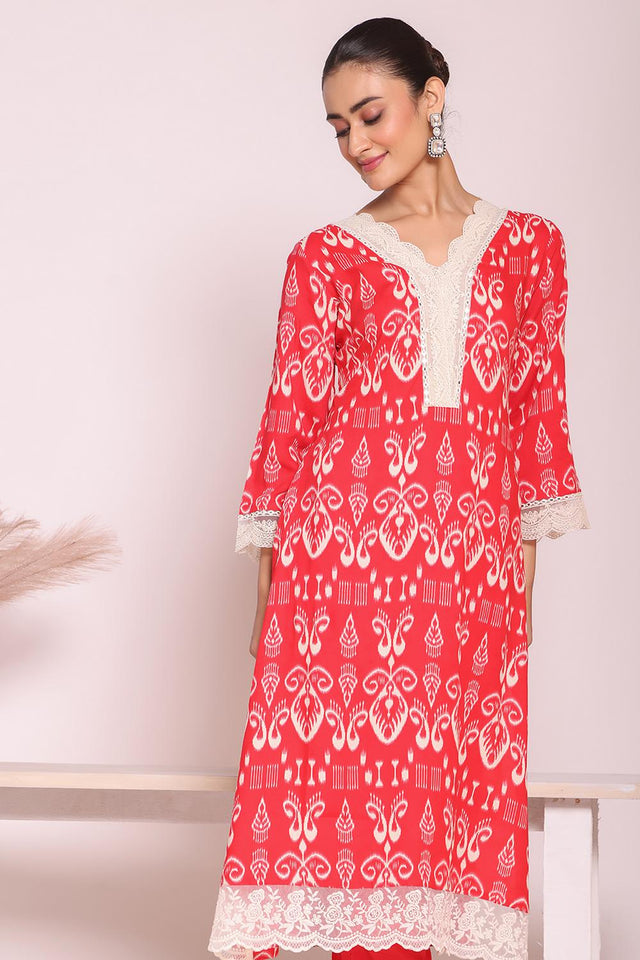 Pink Printed Silk Kurti Pant Set (ACA5699)