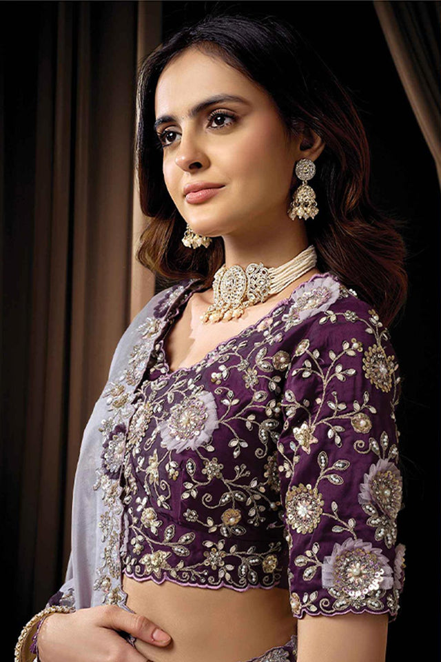 Lavender Embellished Silk Saree (ACA5747)