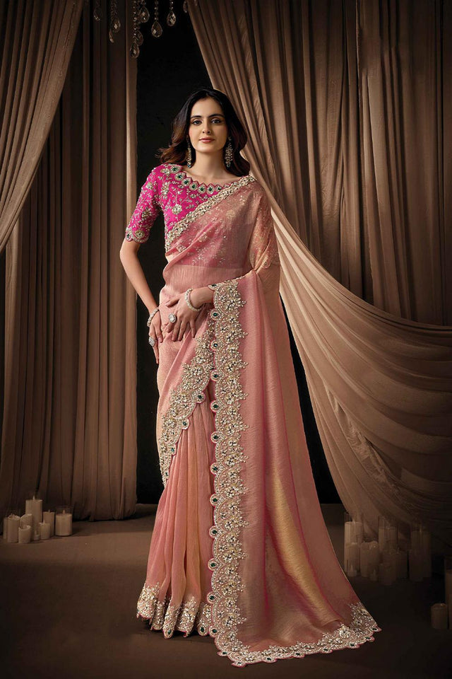 Pink Embellished Organza Saree (ACA5751)