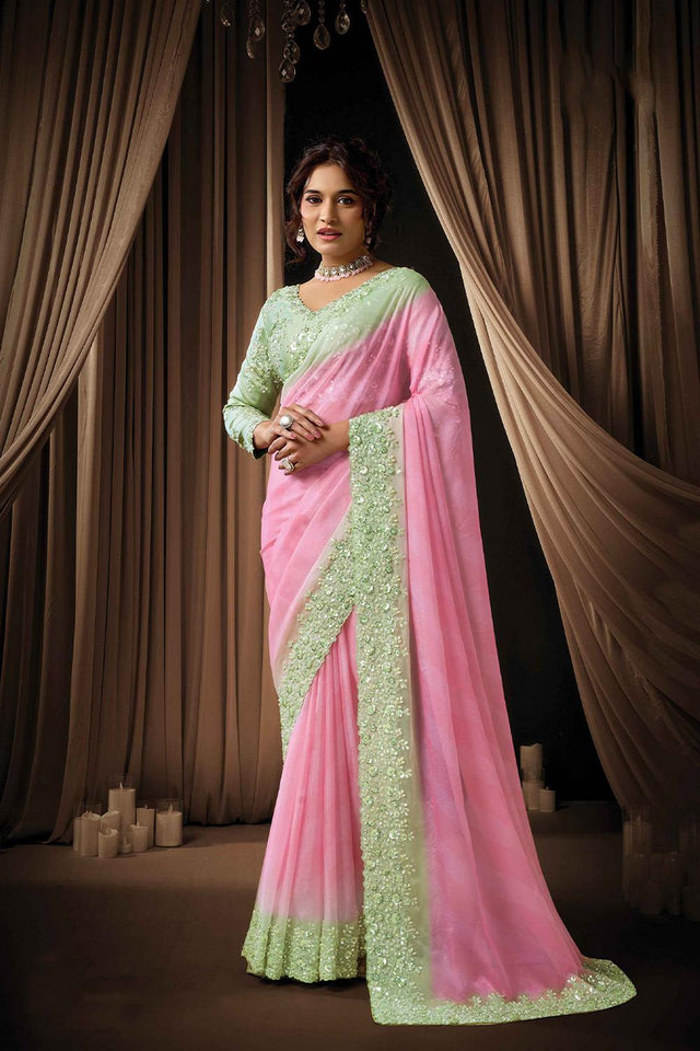 Pink Embellished Georgette Saree (ACA5752)