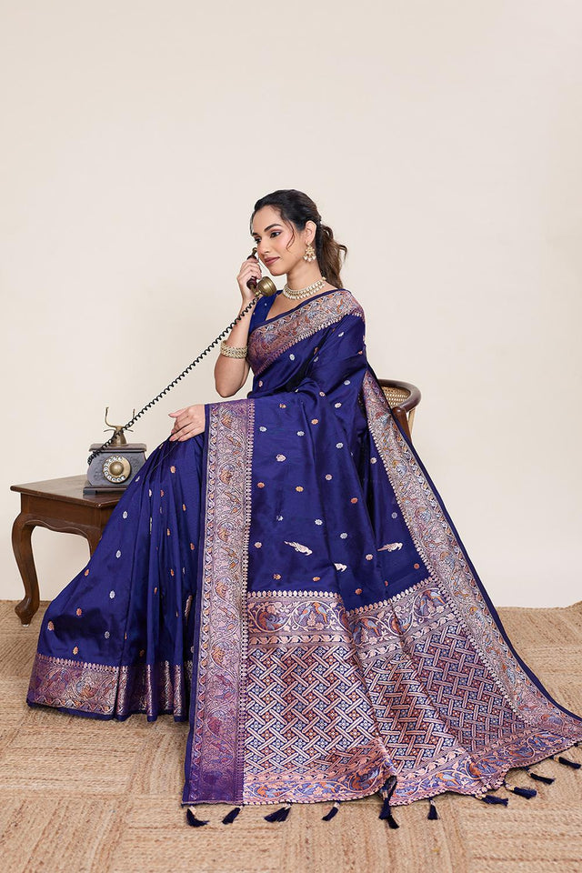 Blue Woven Silk Saree (ACA5756)