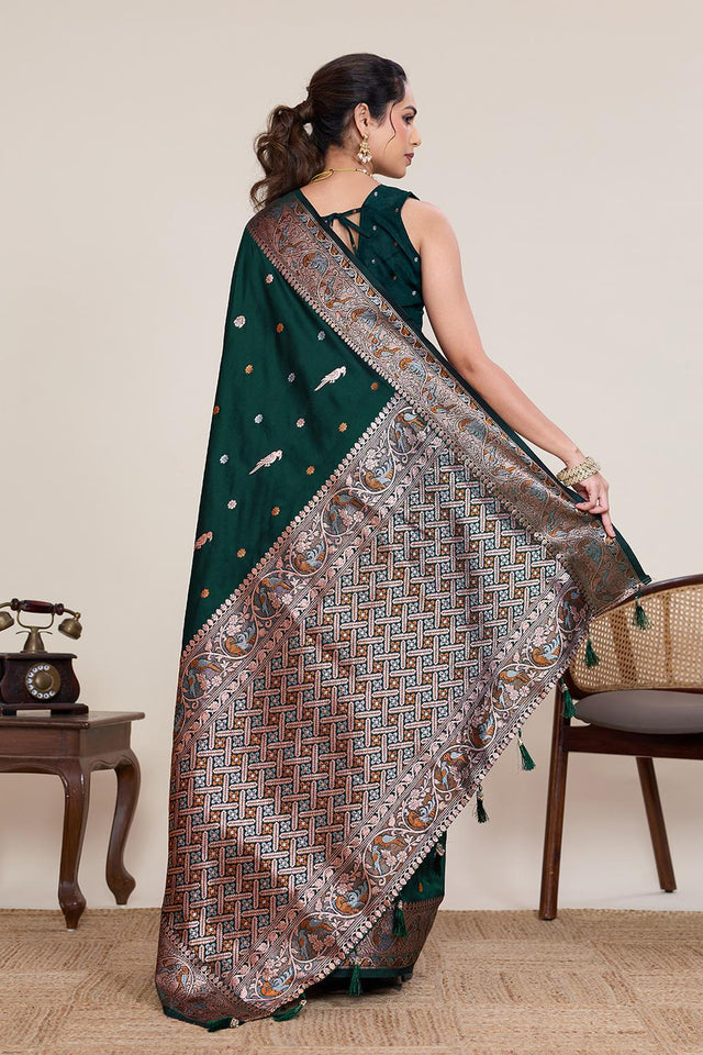 Green Woven Silk Saree (ACA5758)