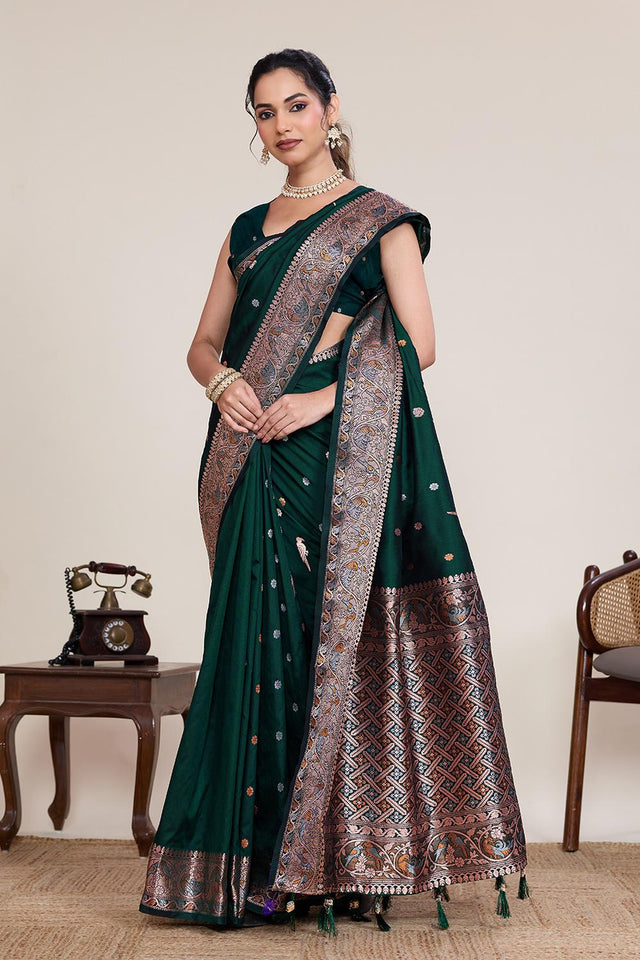 Green Woven Silk Saree (ACA5758)