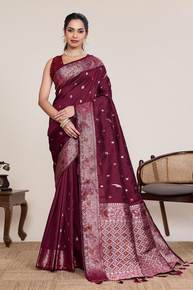 Maroon Woven Silk Saree (ACA5759)