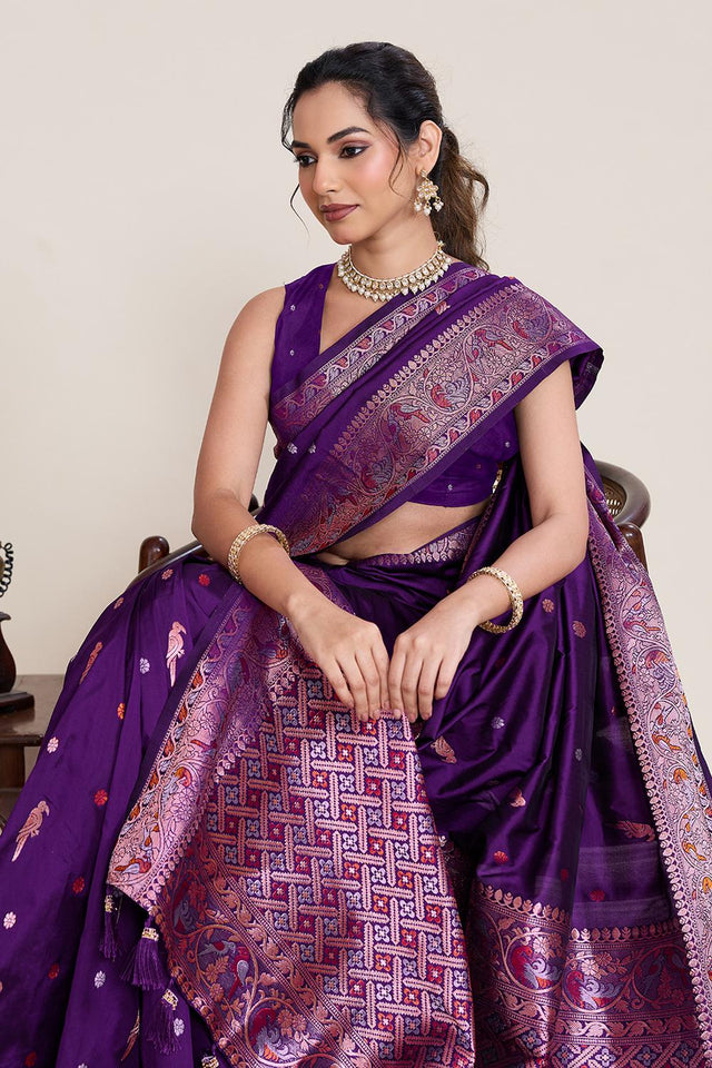 Violet Woven Silk Saree (ACA5760)