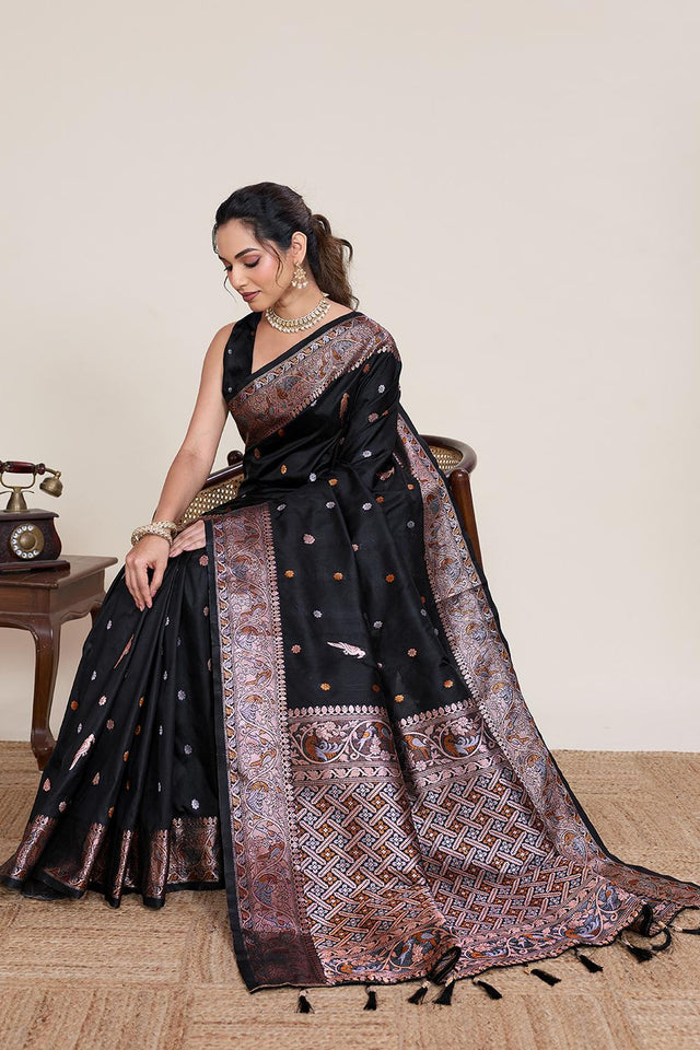 Black Woven Silk Saree (ACA5761)