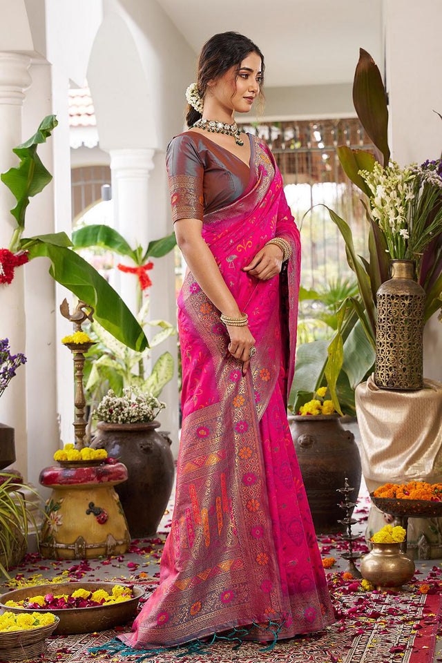 Pink Woven Silk Saree (ACA5762)