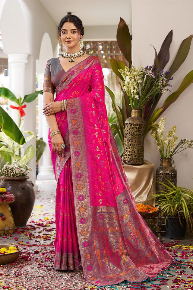 Pink Woven Silk Saree (ACA5762)