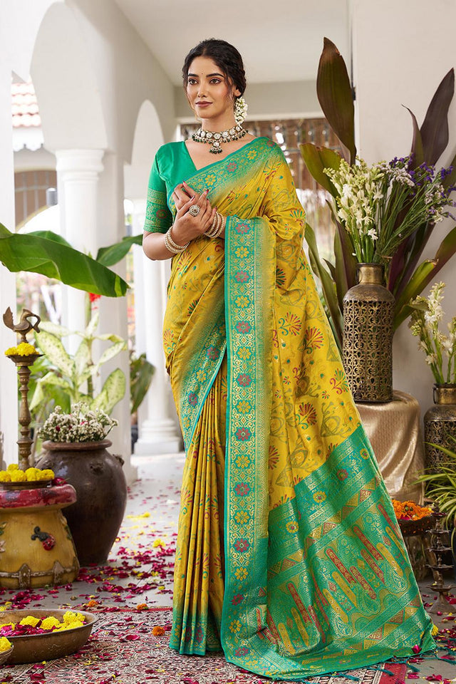 Mustard Woven Silk Saree (ACA5763)