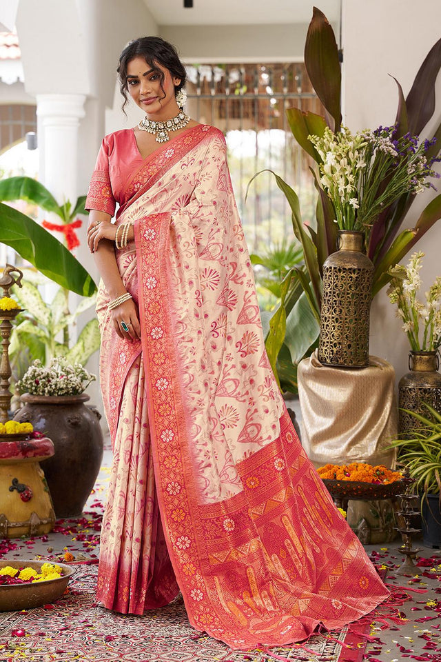Cream Woven Silk Saree (ACA5764)