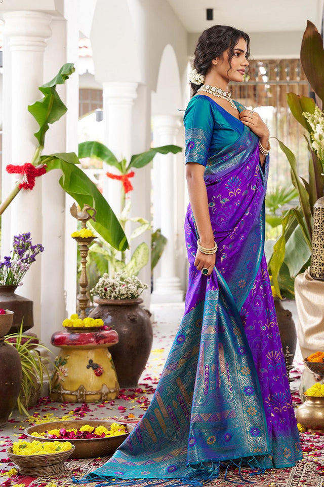 Violet Woven Silk Saree (ACA5765)