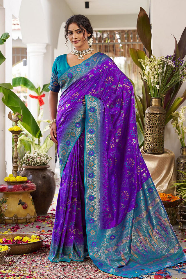 Violet Woven Silk Saree (ACA5765)