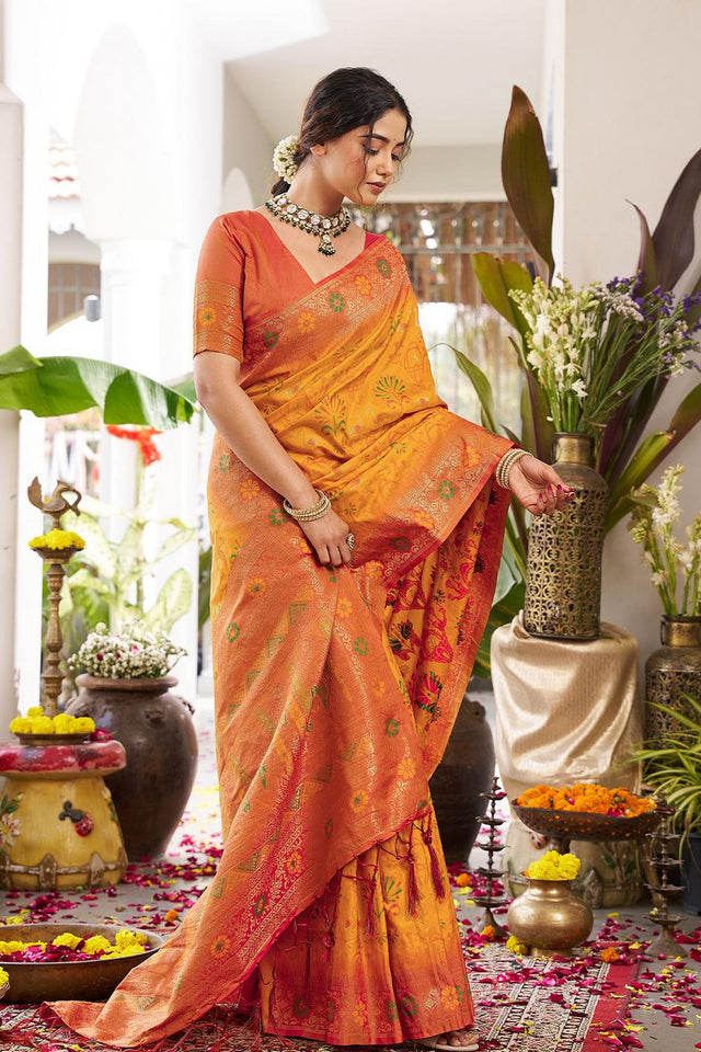 Yellow Woven Silk Saree (ACA5766)